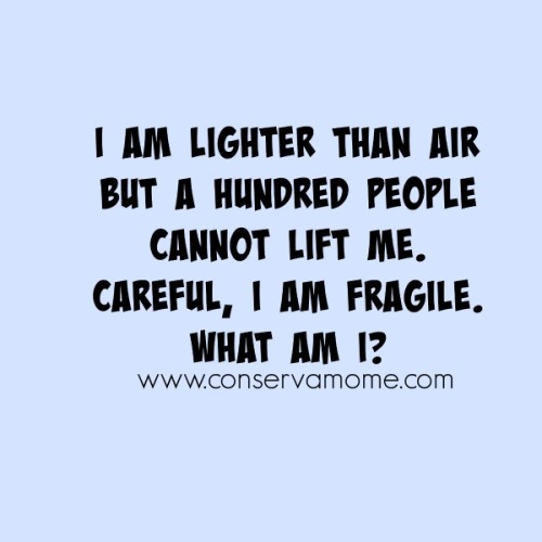 I am lighter than air but a hundred people cannot lift me. Careful, I am fragile. What am I? Riddle of the day / Brain Teaser