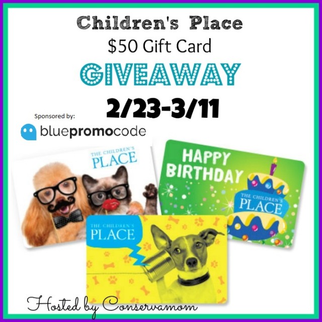 50 Children's Place Gift Card Giveaway ends 3/11 ConservaMom