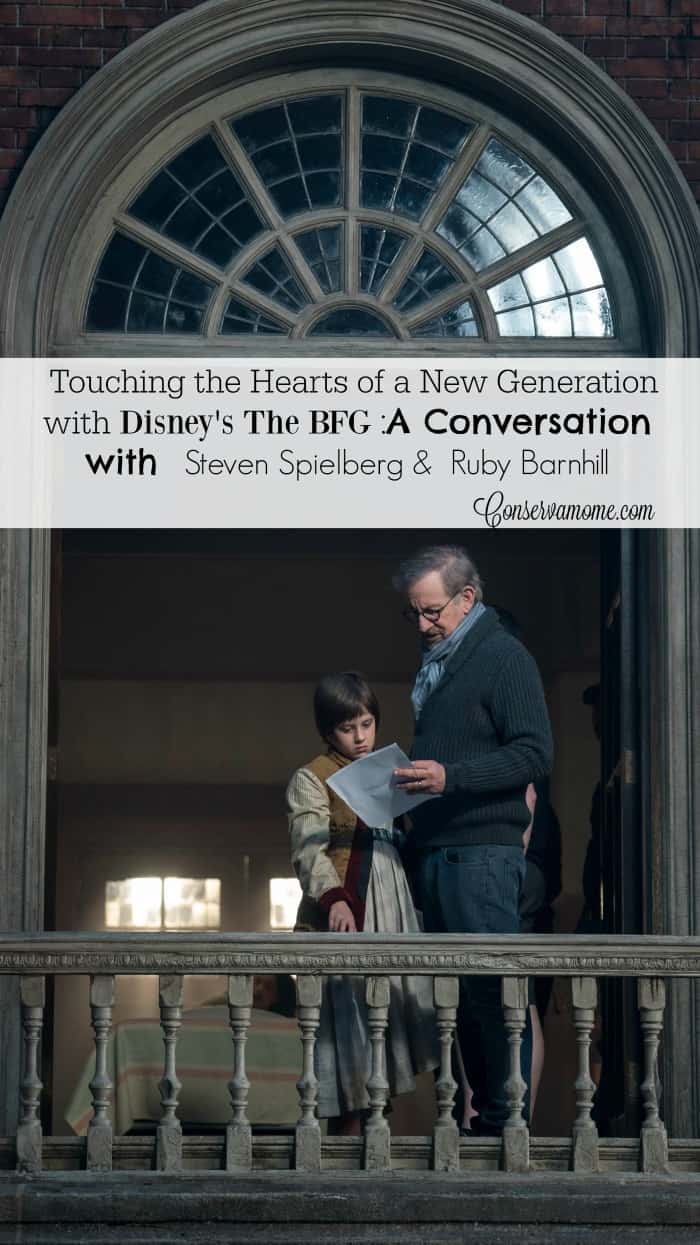 Director Steven Spielberg with Ruby Barnhill on the set of Disney's fantasy-adventure, THE BFG, directed by Steven Spielberg and based on the best-selling book by Roald Dahl.
