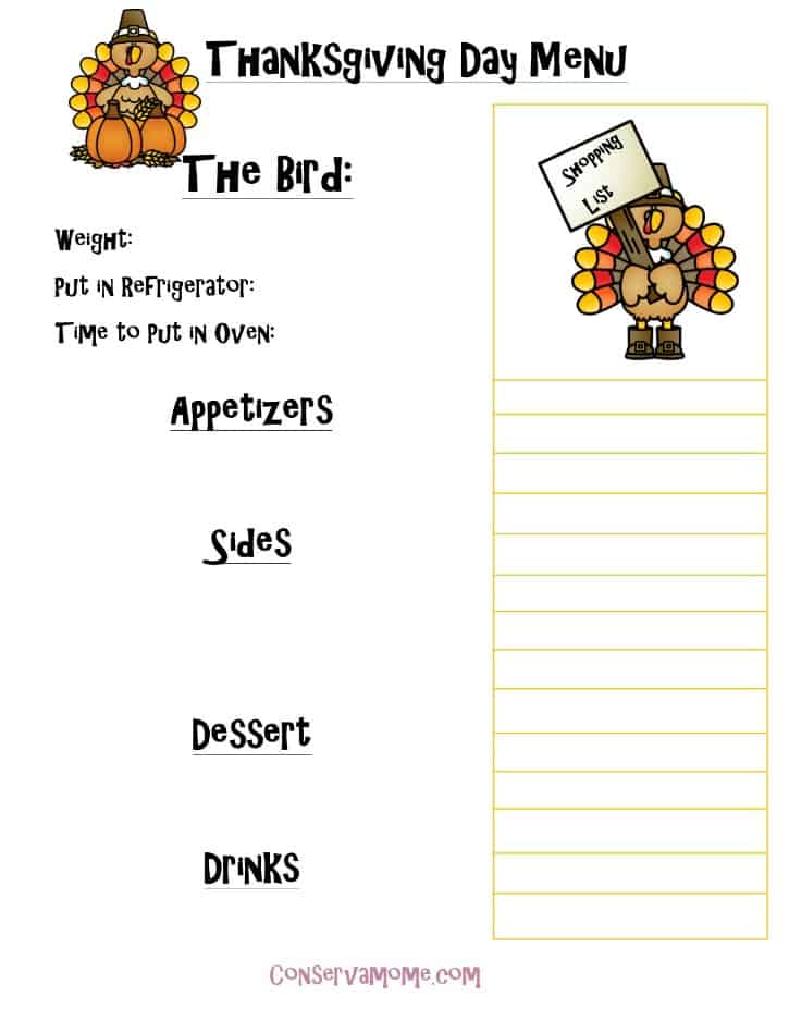  Printable Thanksgiving Day Menu