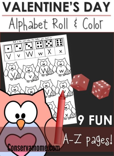 Valentine's Day Alphabet Roll & Coloring Pages - ConservaMom