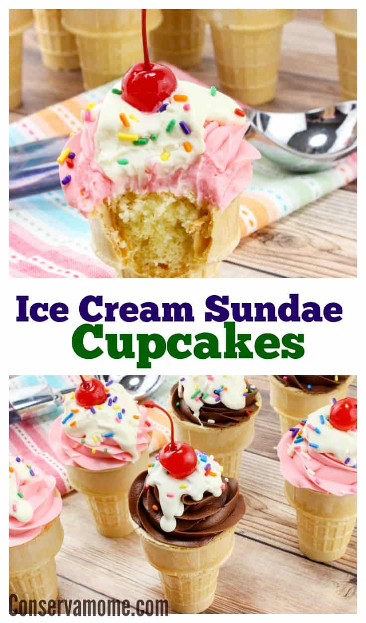 Ice Cream Sundae Cupcakes in Waffle Bowls - Ice Cream Cupcake