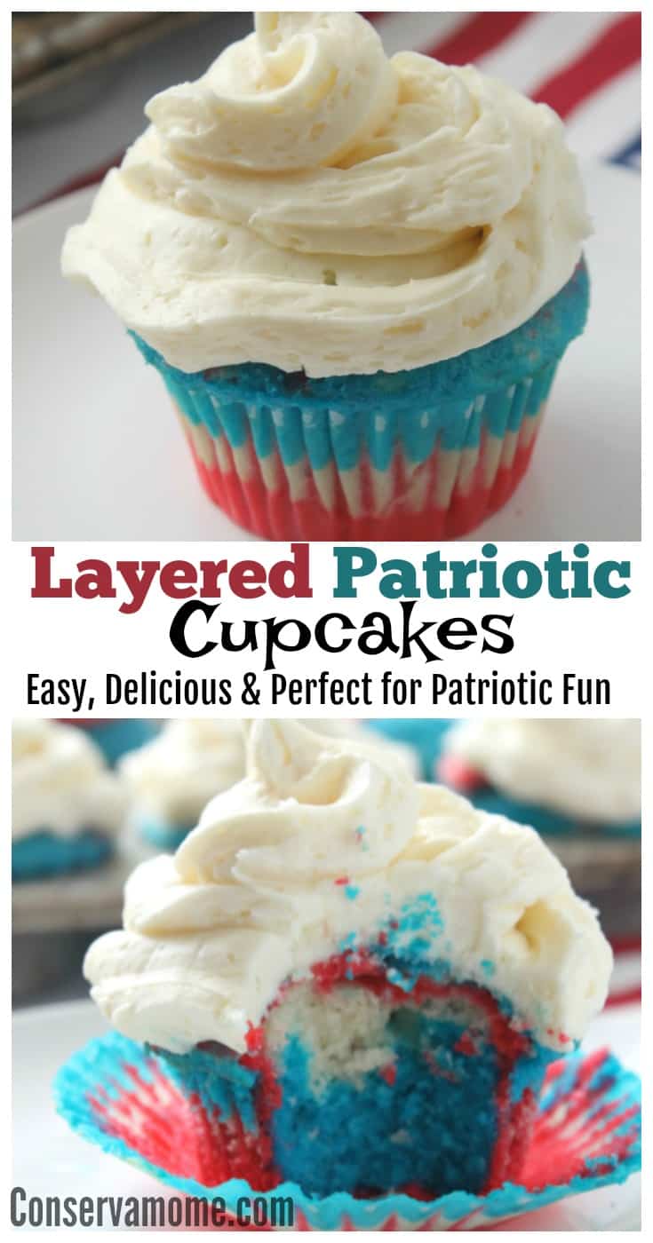 Patriotic Cupcake recipe, Red White and Blue Cupcakes with butter cream frosting