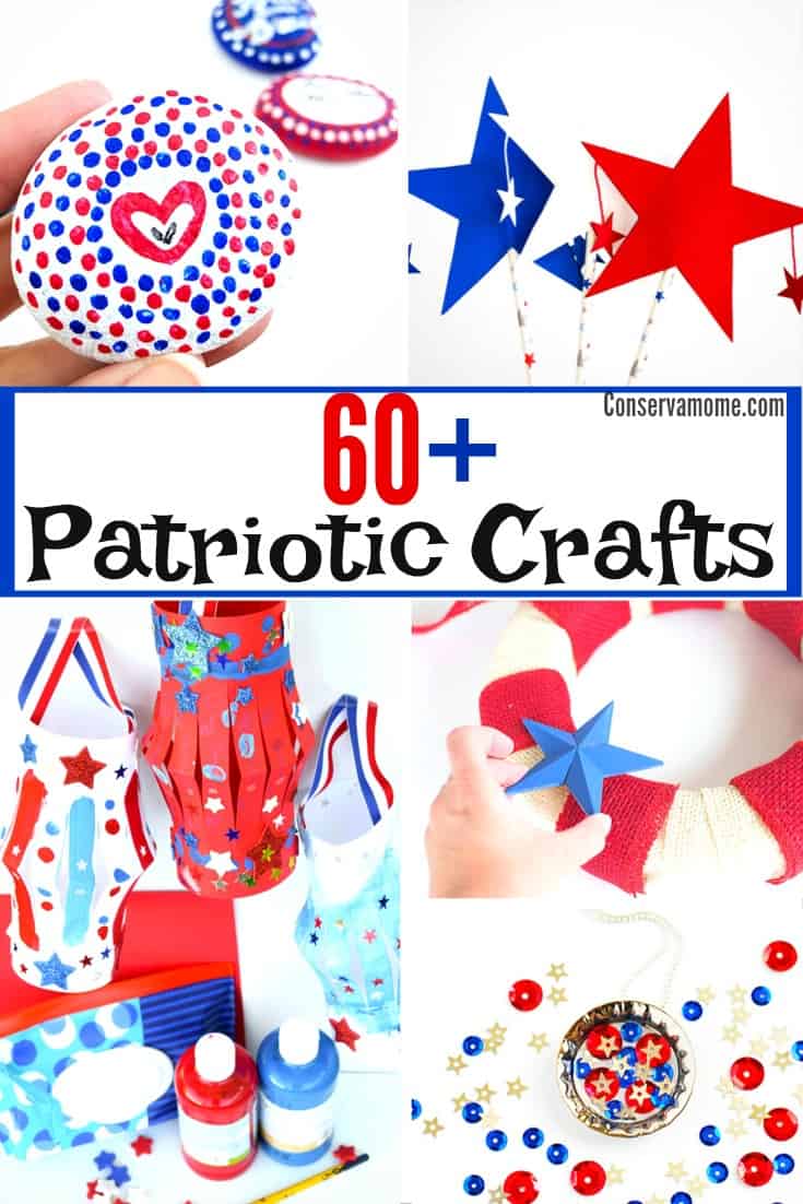 This round up of 60+ Patriotic Crafts is perfect for any National Holiday. Includes lots of fun for kids, adults and kids at heart. Perfect for Fourth of July, Veterans day and more!