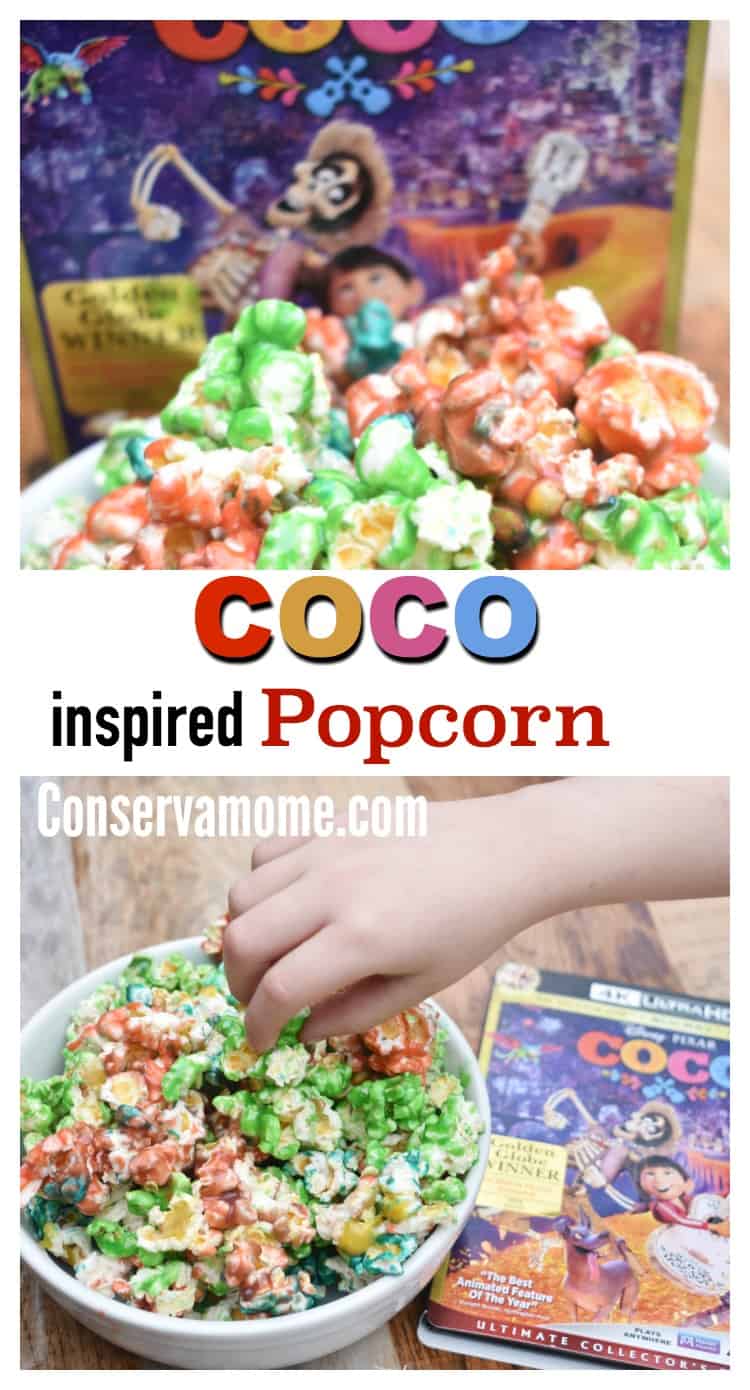 Did you know Disney•Pixar's COCO is coming to Blu-ray & DVD soon? Check out more info on this fun movie and most important check out this delicious Coco Inspired Popcorn recipe that's the perfect addition to your movie watching experience!