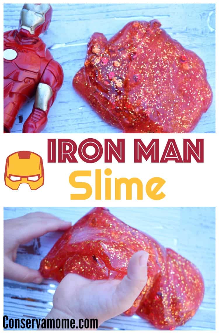 This fun Iron Man Slime recipe will be the perfect sensory play for our little avenger. Check out how easy it is to make!