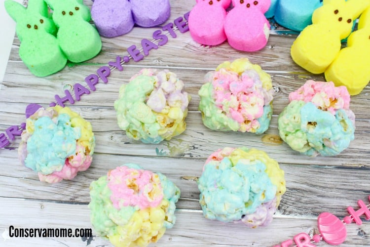 Looking for a fun and delicious sweet and salty snack? Check out this easy to make recipe for Peeps Popcorn balls. 