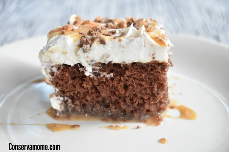 Chocolate & Caramel Heath Bar Poke Cake Recipe