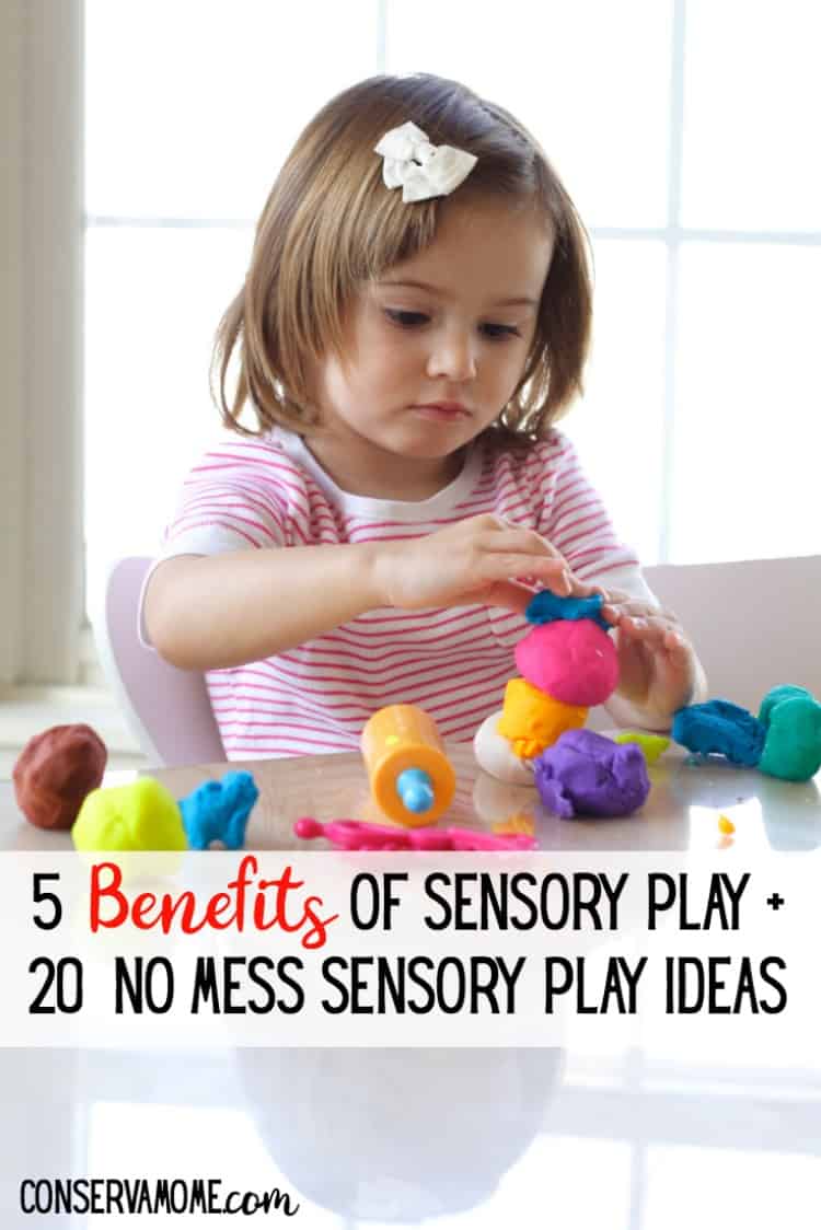 Sensory Play is very important for a child's development. Check out 5 Benefits of Sensory play + 20 No Mess Sensory Play Ideas.