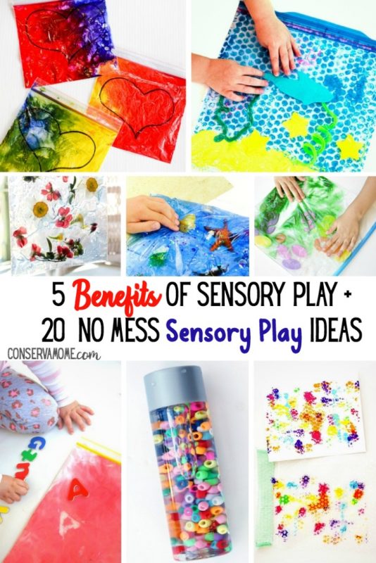 5 Benefits of Sensory play + 20 No Mess Sensory Play Ideas.