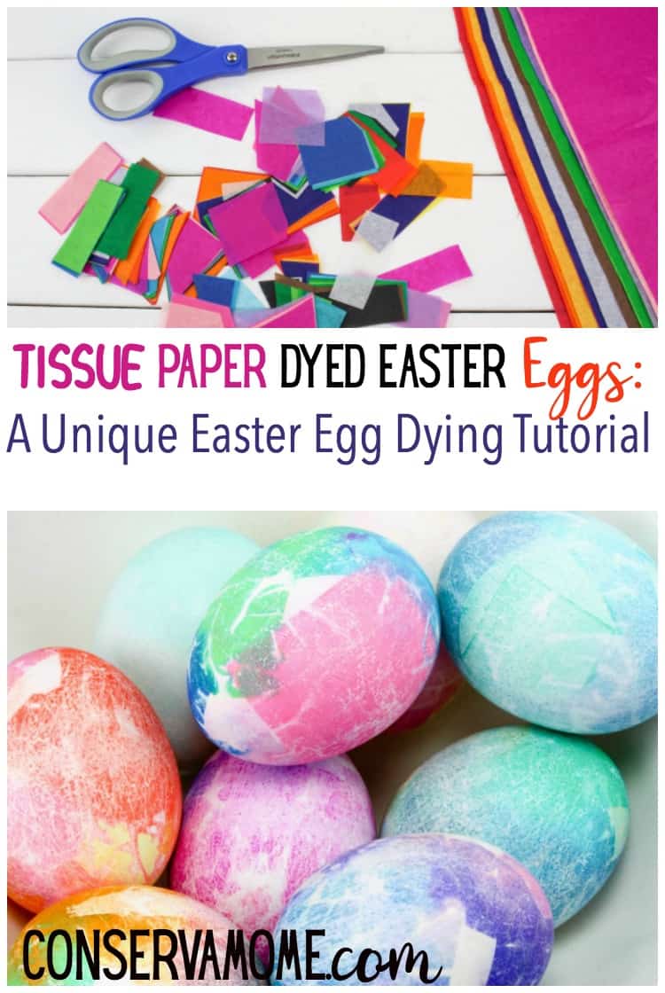 Check out this fun new way to dye Easter eggs! This Tissue Paper Dyed Easter Eggs is  A Unique Easter Egg Dying Tutorial.