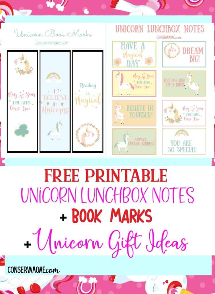 free printable unicorn lunchbox notes book marks unicorn gift ideas