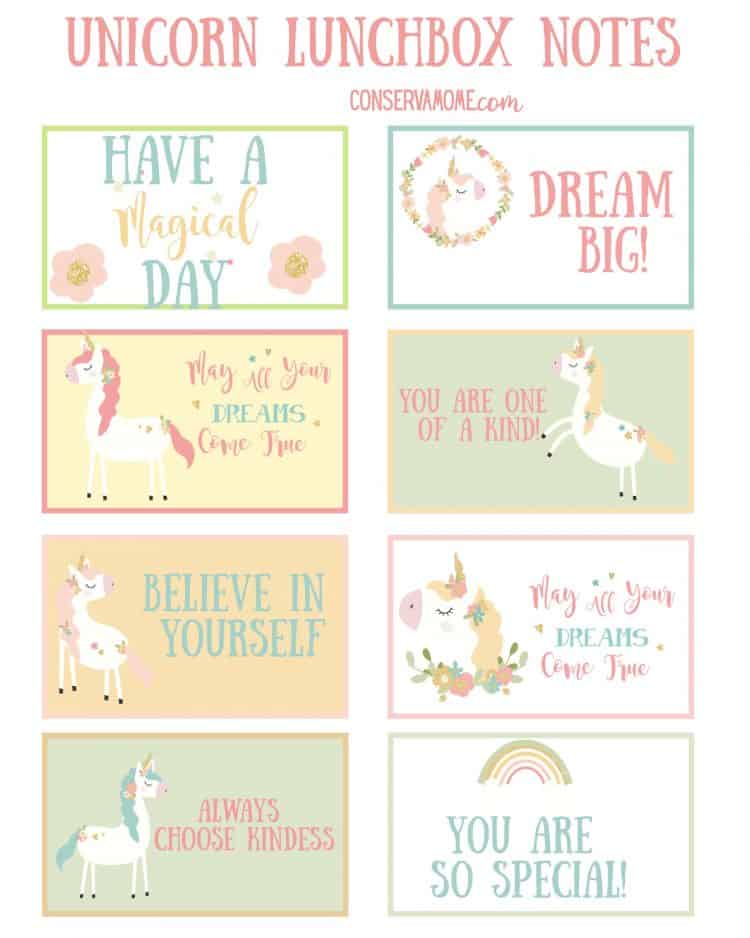 Unicorn Lunch box notes Free Back to School Printable