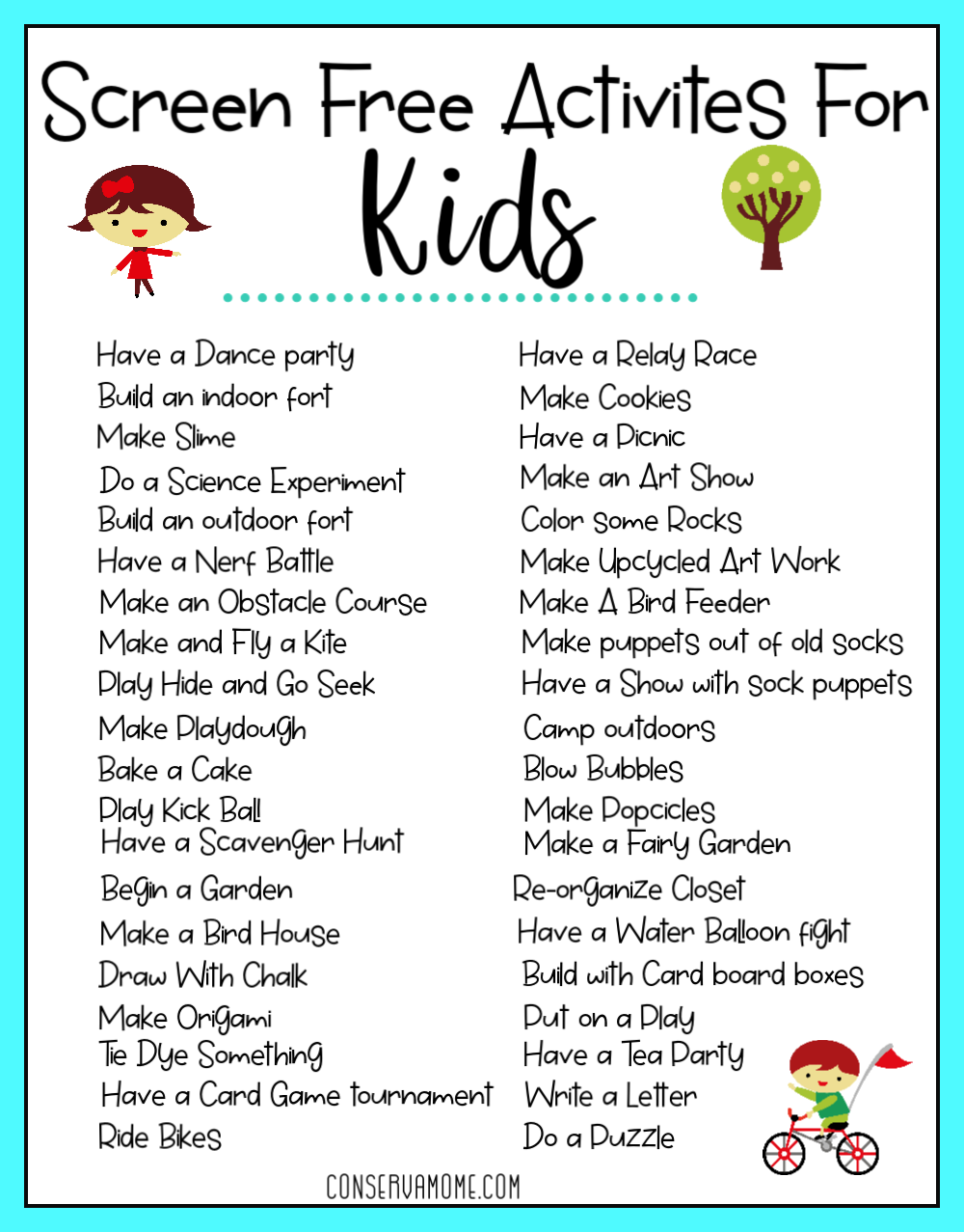 50 At Home, Screen Free Activities for Tweens & Teens