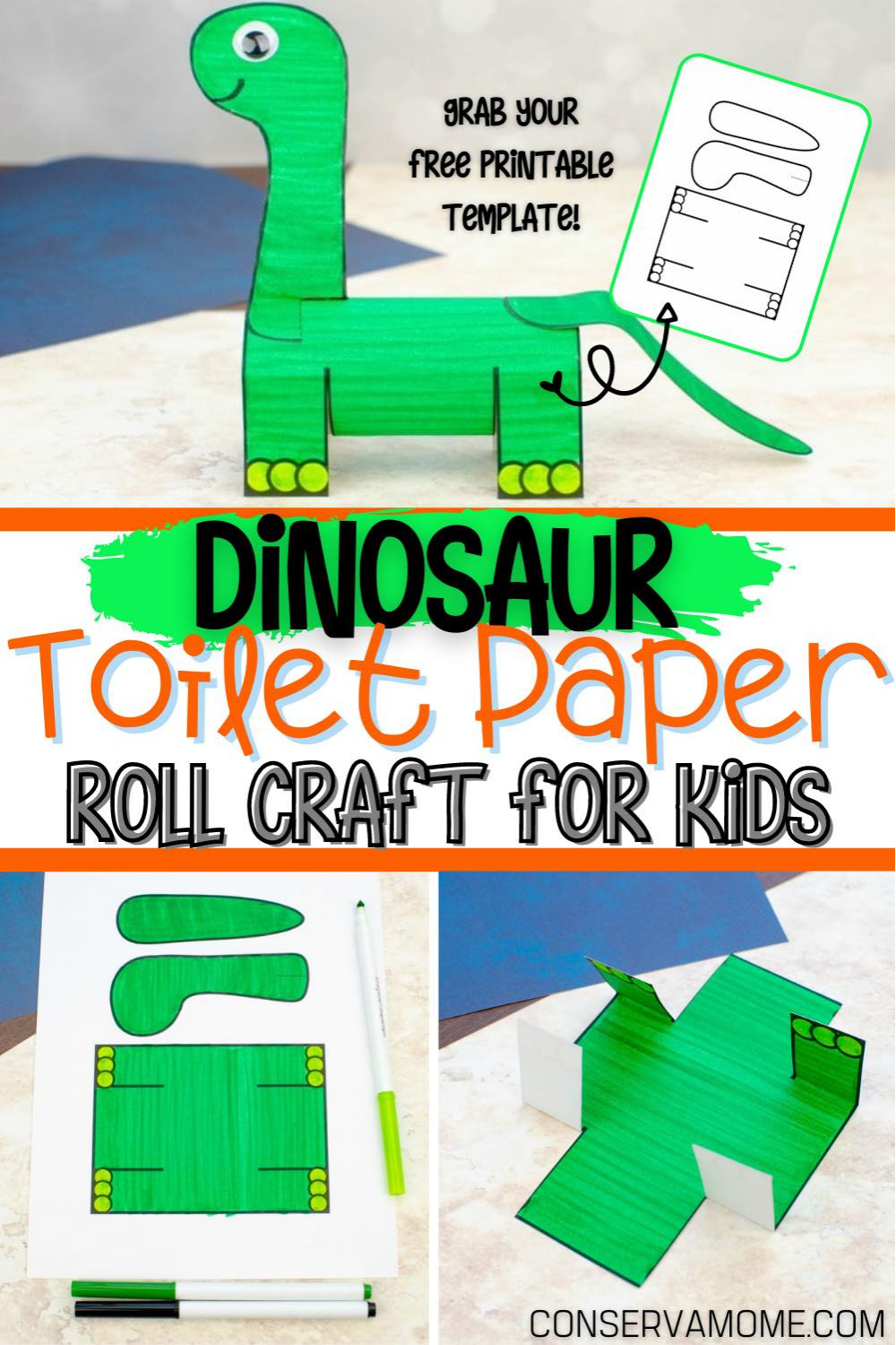 Dinosaur Toilet paper roll craft for kids