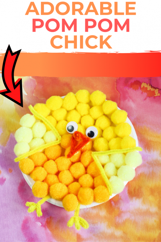 Paper Plate Pom Pom Chick:Paper Plate Craft for Spring
