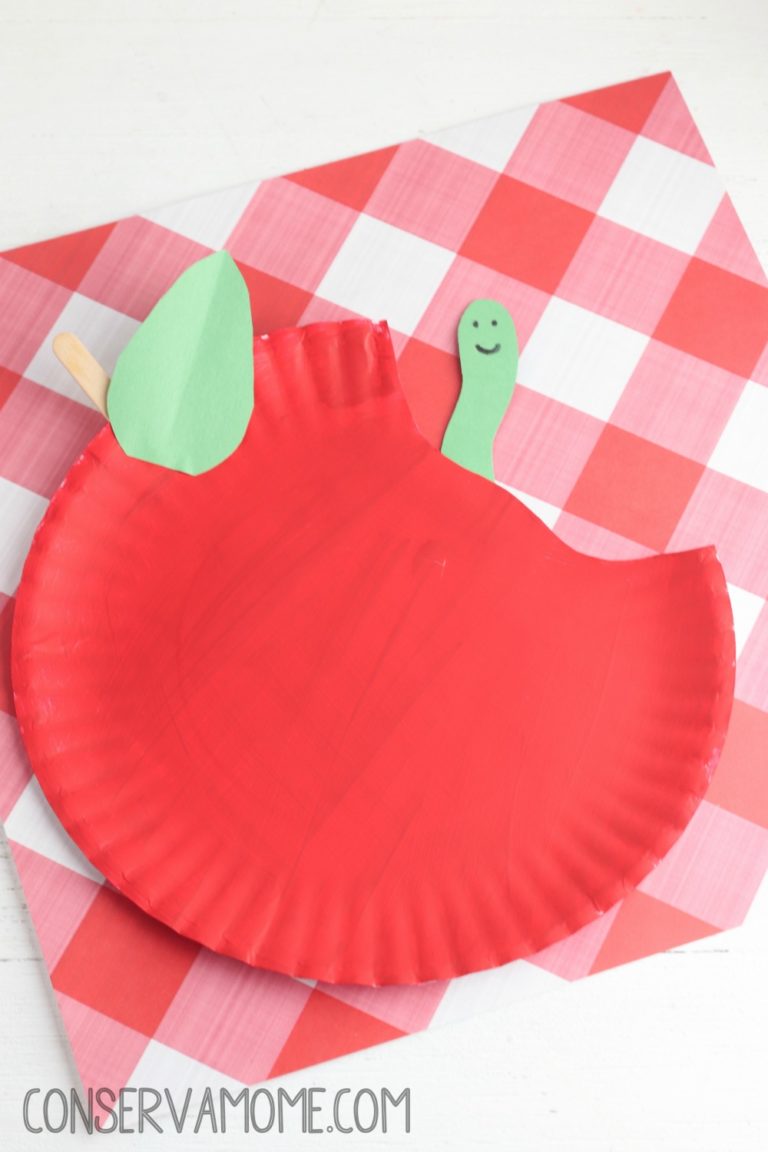 Apple with Worm Paper Plate craft for kids ConservaMom
