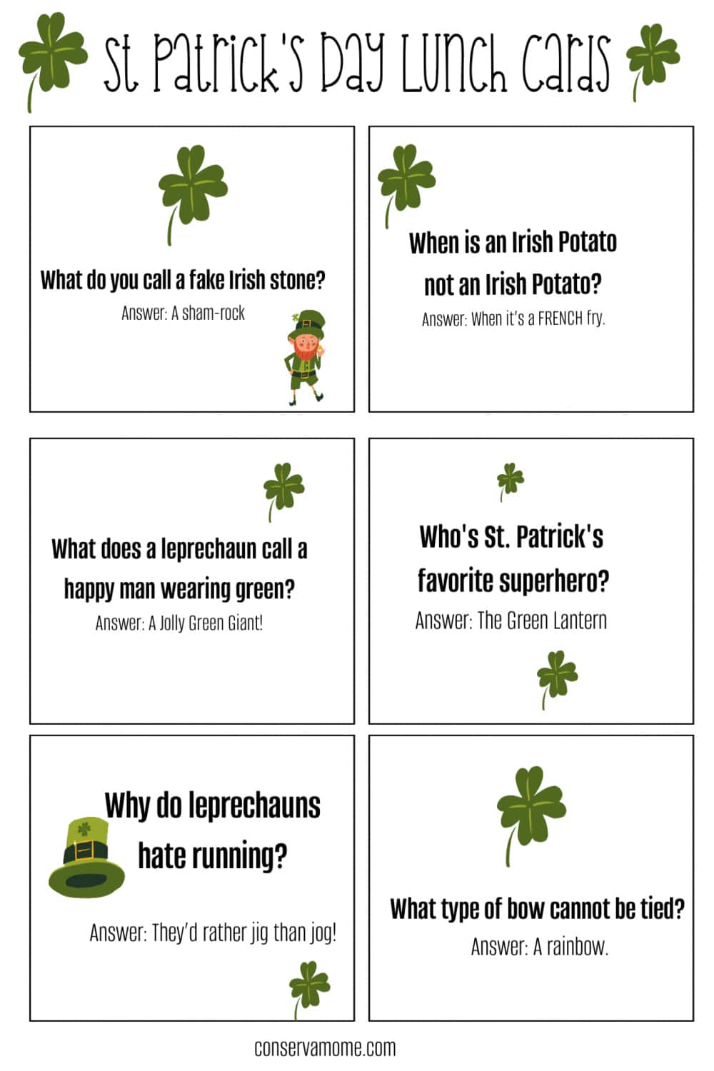St patricks day jokes for kids lunchbox cards