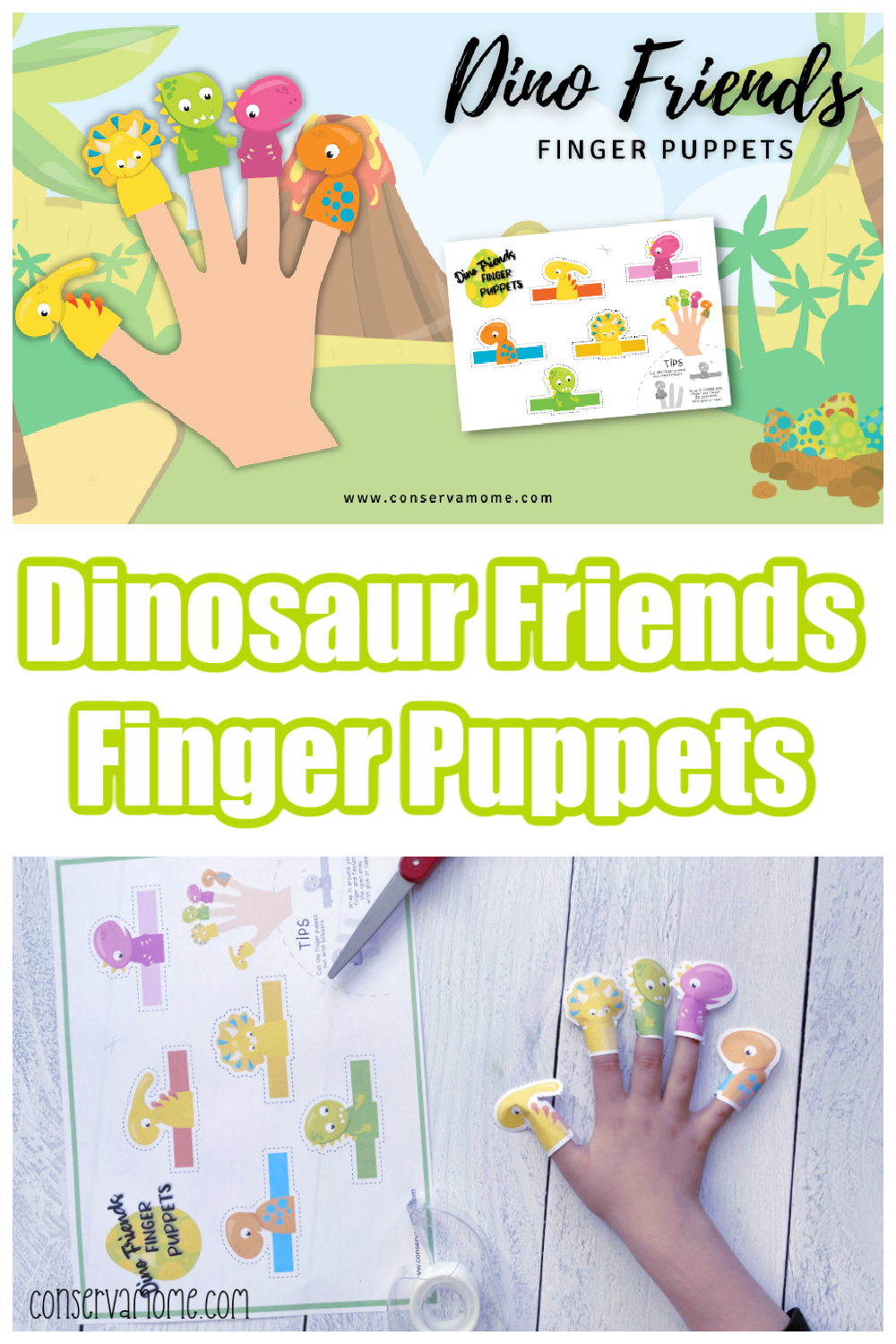Dinosaur Friends Finger Puppets: Free printable dinosaur finger puppets