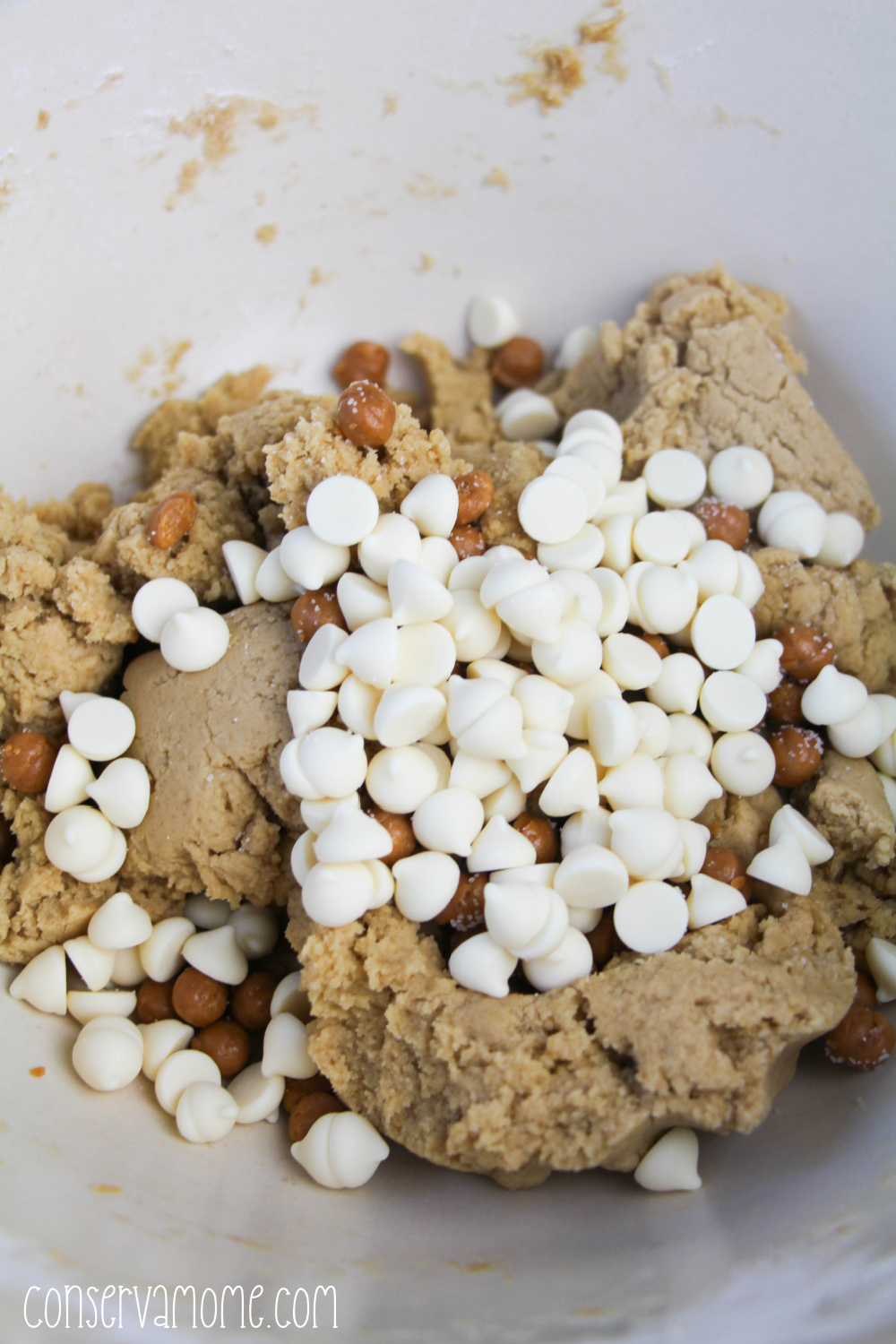 caramel stuffed white chocolate chip cookies