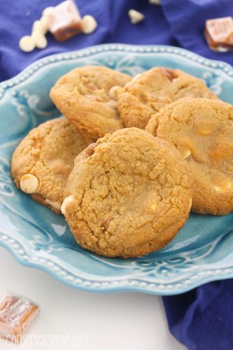 Caramel-Stuffed White Chocolate Chip Cookies - ConservaMom