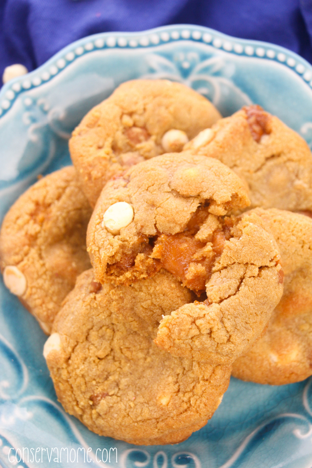 caramel stuffed white chocolate chip cookies