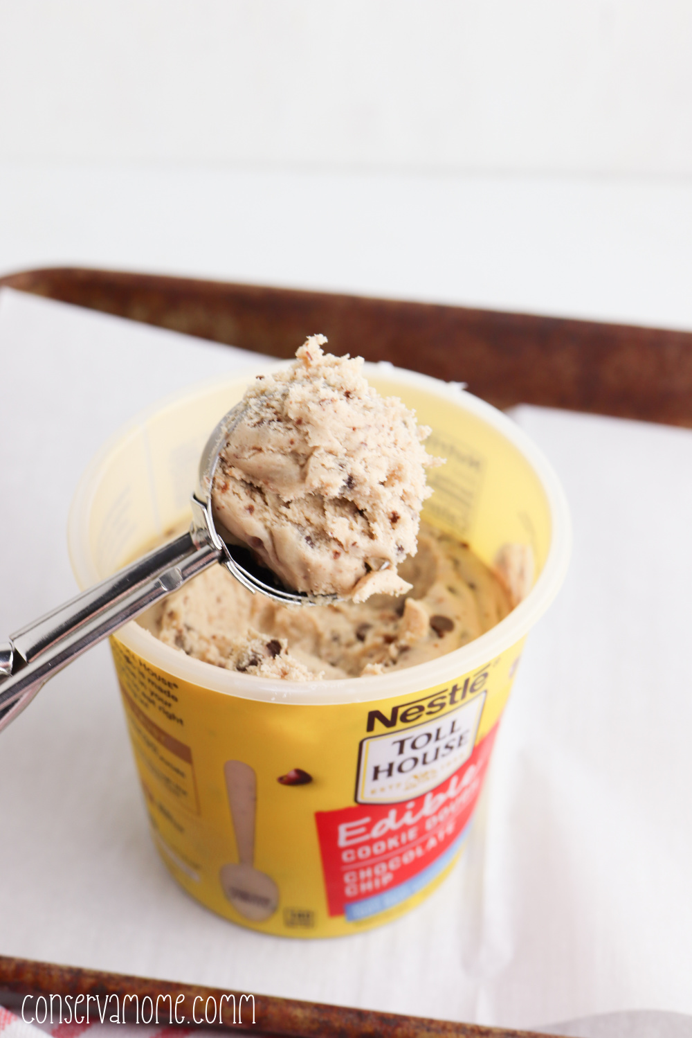 scooping out the cookie dough