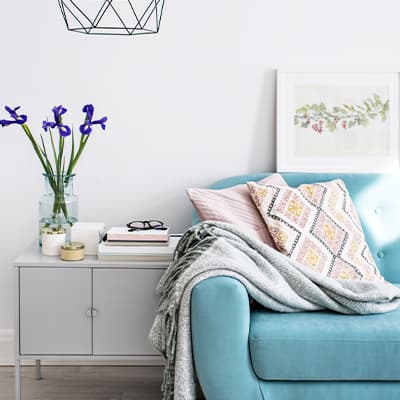 Home decor with sofa and flowers