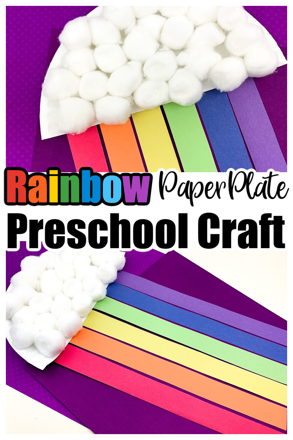 rainbow paper plate cotton ball craft