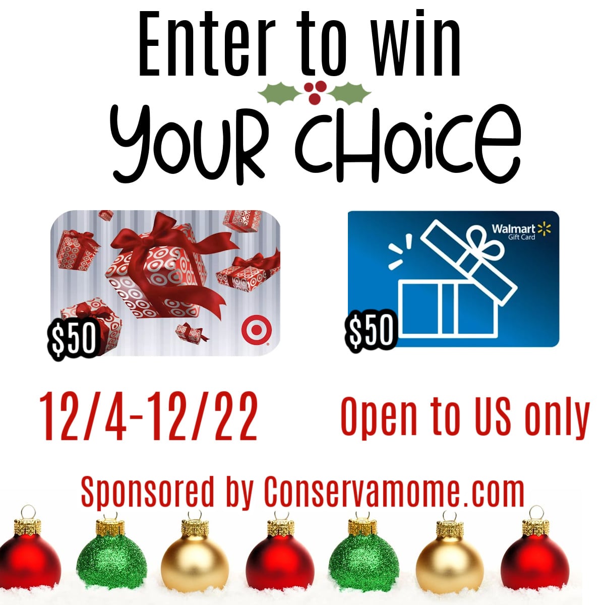 Enter to win your choice of a $50 Target or Walmart Gift Card Giveaway!