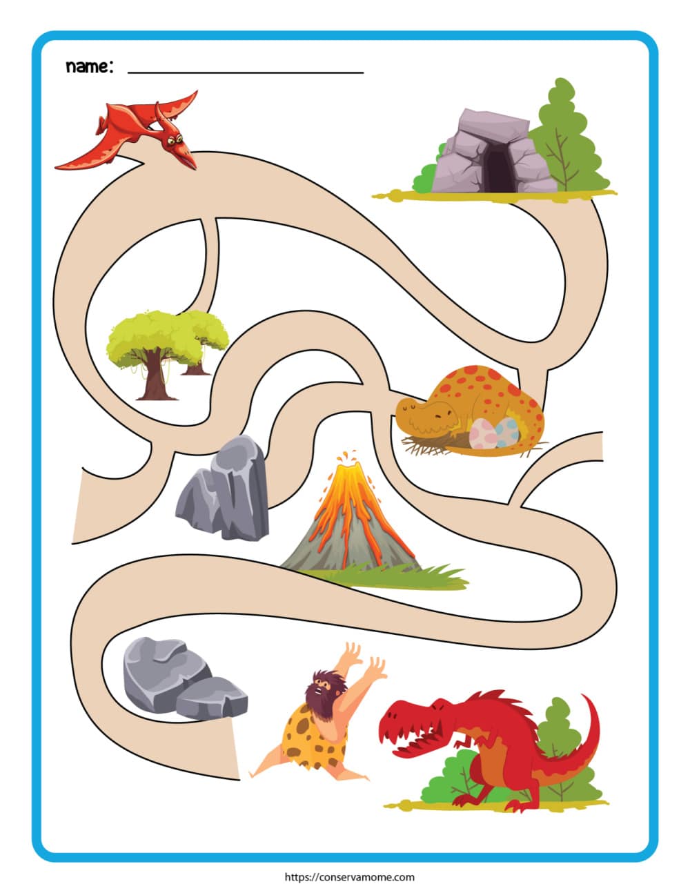 Dinosaur Maze free printable Activity Sheet
